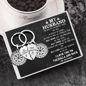 Viking Compass Couple Keychains - My Husband - I Love You To Vahalla Anh Back - Augkdl14001 - Gifts Holder