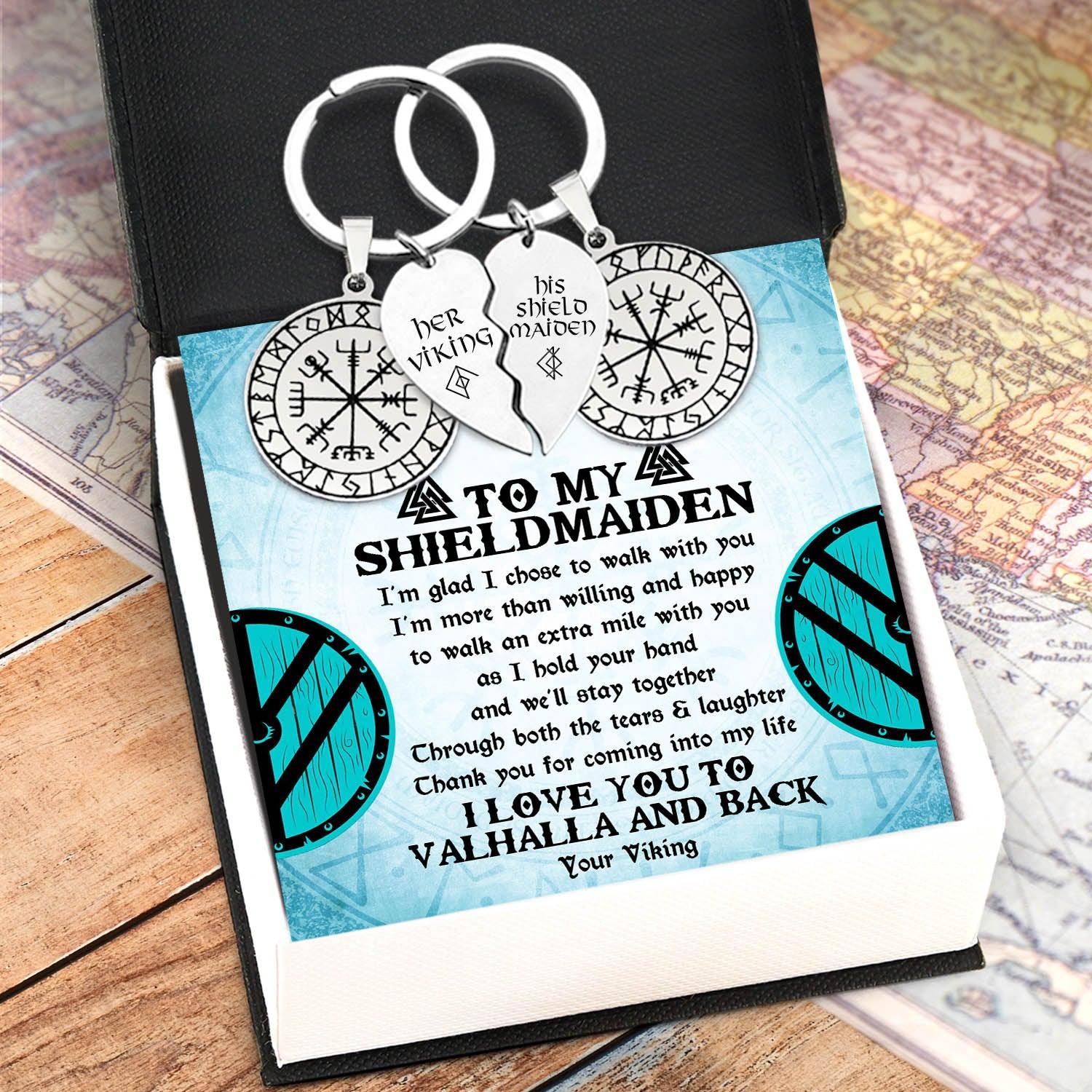 Viking Compass Couple Keychains - Viking - My Shieldmaiden - I Love You To Valhalla And Back - Augkes13002 - Gifts Holder