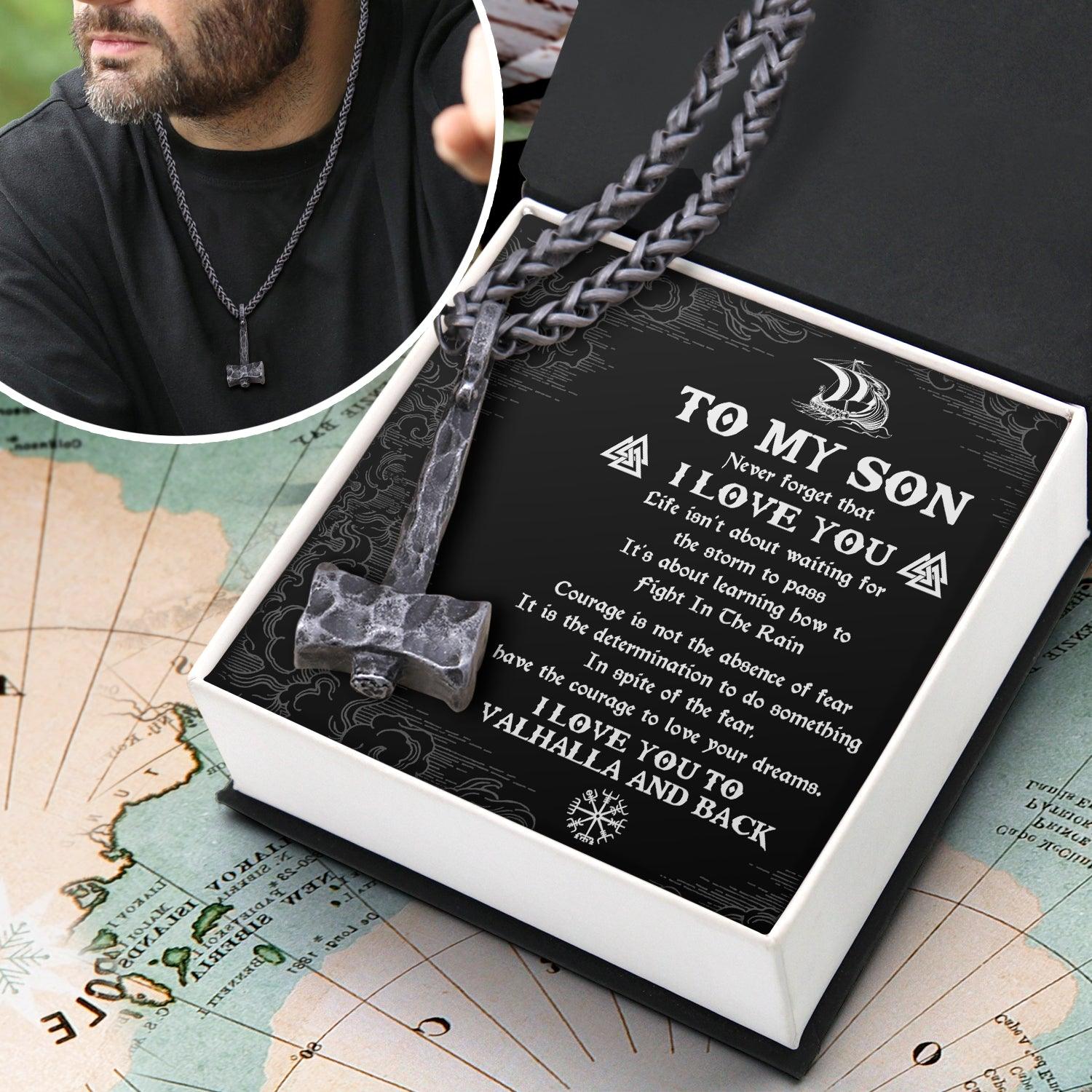Viking Hammer Necklace - Viking - To My Son - I Love You To Vahalla And Back - Augnfr16005 - Gifts Holder