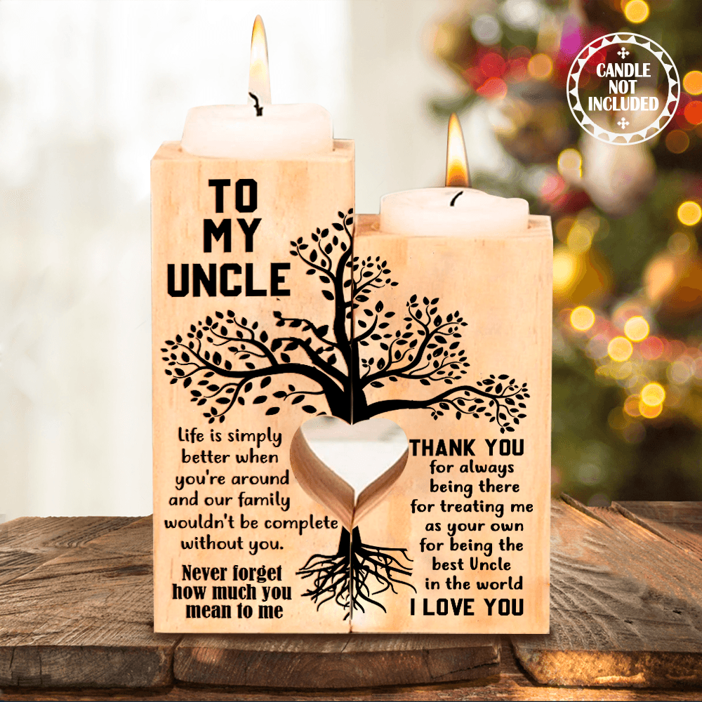 Wooden Heart Candle Holder - Family - To My Uncle - Never Forget How Much You Mean To Me - Aughb29001 - Gifts Holder