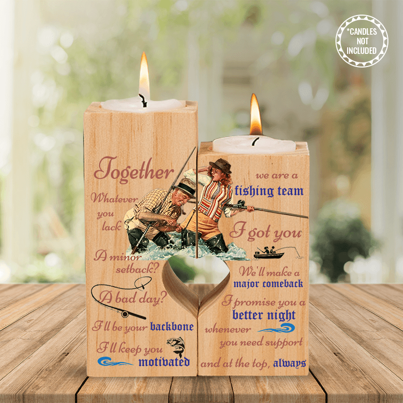 Wooden Heart Candle Holder - Fishing - To Loved One - I'll Be Your Backbone - Aughb26001 - Gifts Holder